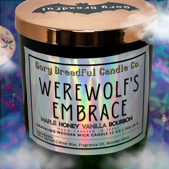 Werewolf's Embrace Crackling Wooden Wick Candle: Maple Honey Vanilla Bourbon - Picture 7 of 10